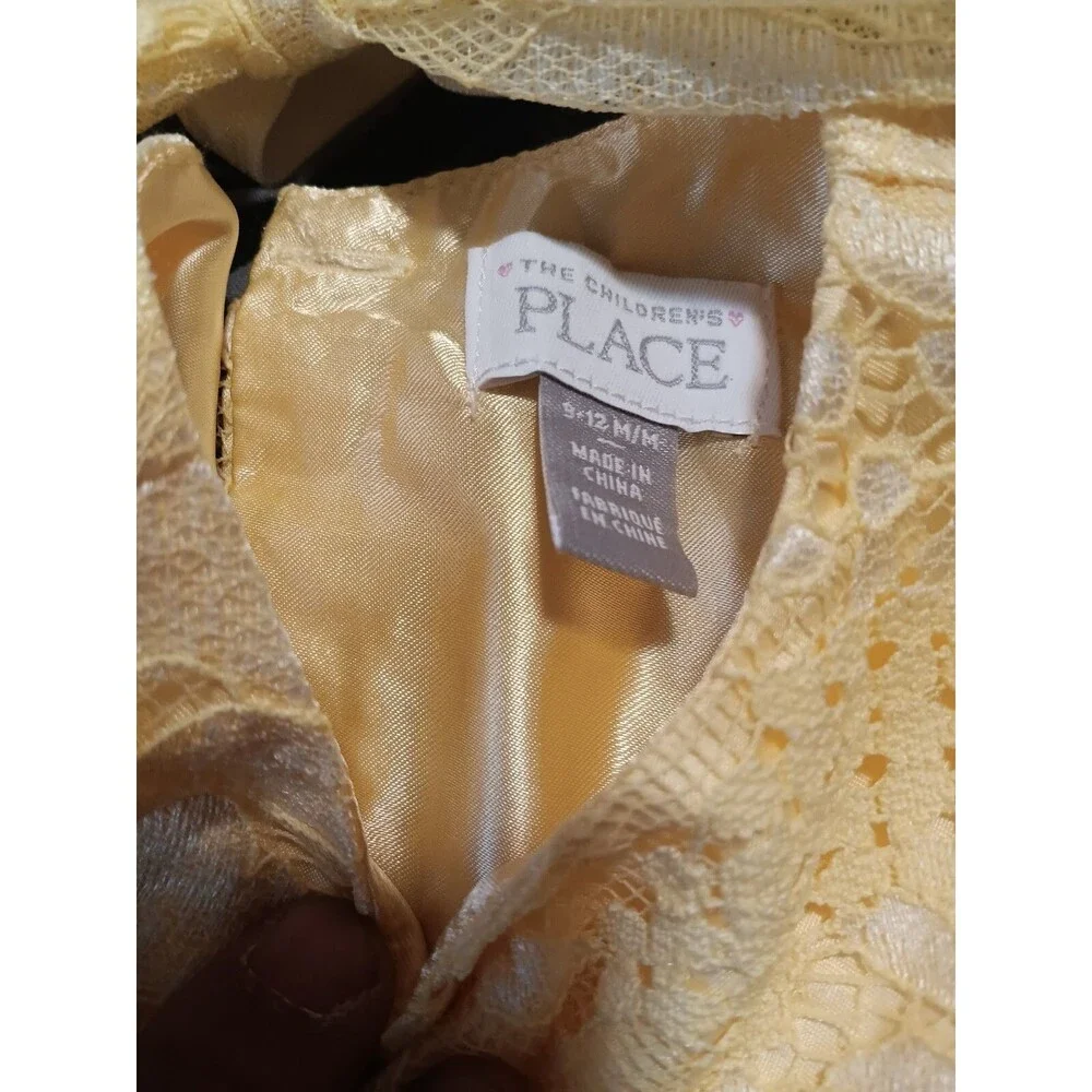 the children's place yellow lace dress 12m with headband